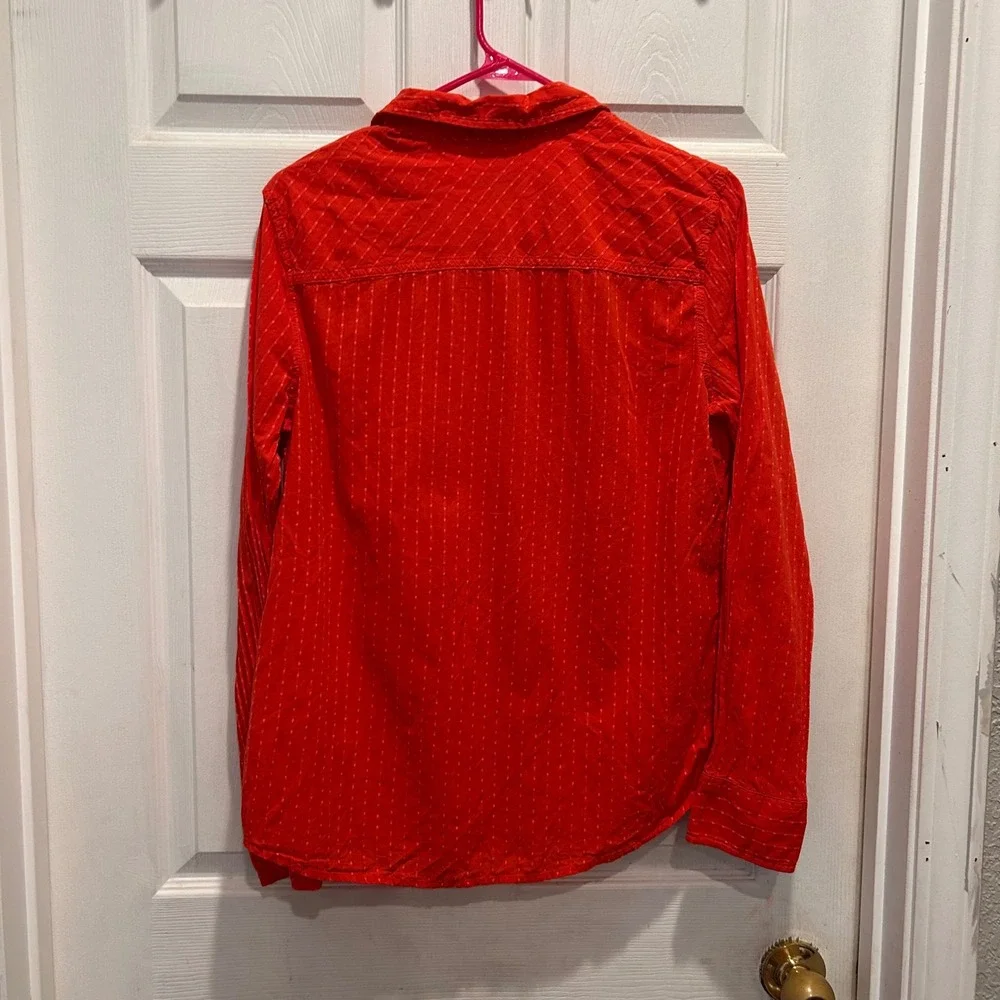 Merona Orange Textured Dot Print‎ Button Down Shirt Women's Large Career Office